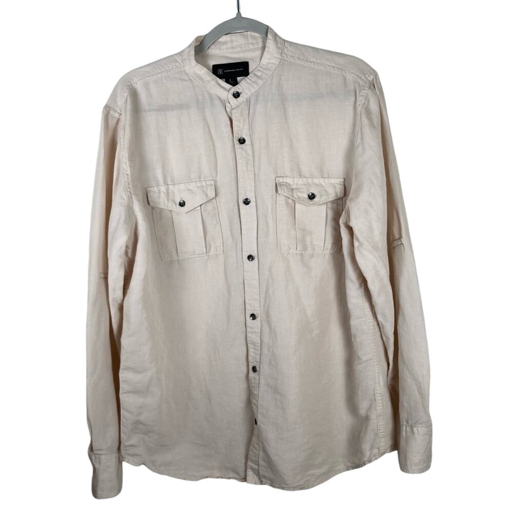 INC International Concepts Men’s L linen blend band collar button up shirt